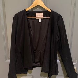 Hutch (anthropologie) faux suede, tailored black jacket size L